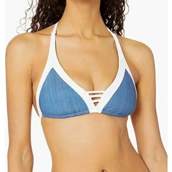 Seafolly Women's Block Party D Triangle Bra Bikini Top Swimsuit, Denim, 4 US - Picture 1 of 2